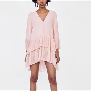 Zara Light Pink Pleated Mini Dress XS